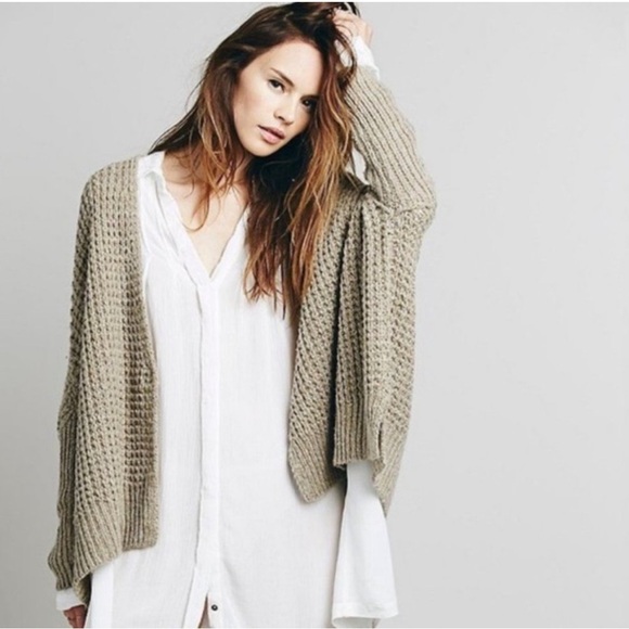 Free People Sweaters - Free People | Tan oversized one button snap cardigan Sz M